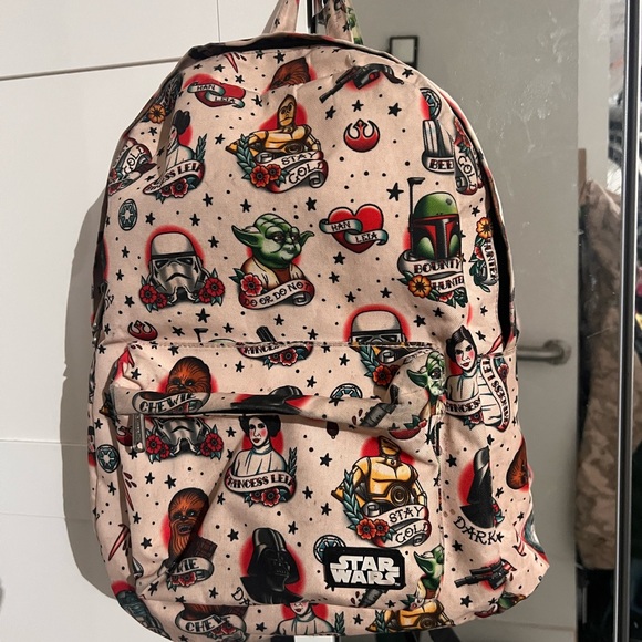 Loungefly RARE NYLON StarWars Tattoo Backpack Leia Yoda Chewbacca R2-D2 C3PO